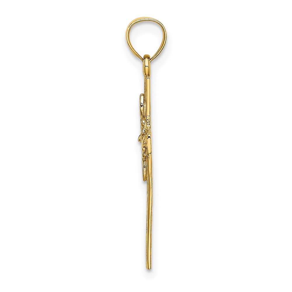 10K Yellow Gold Polished Medium Latin Cross with Flower Center Charm