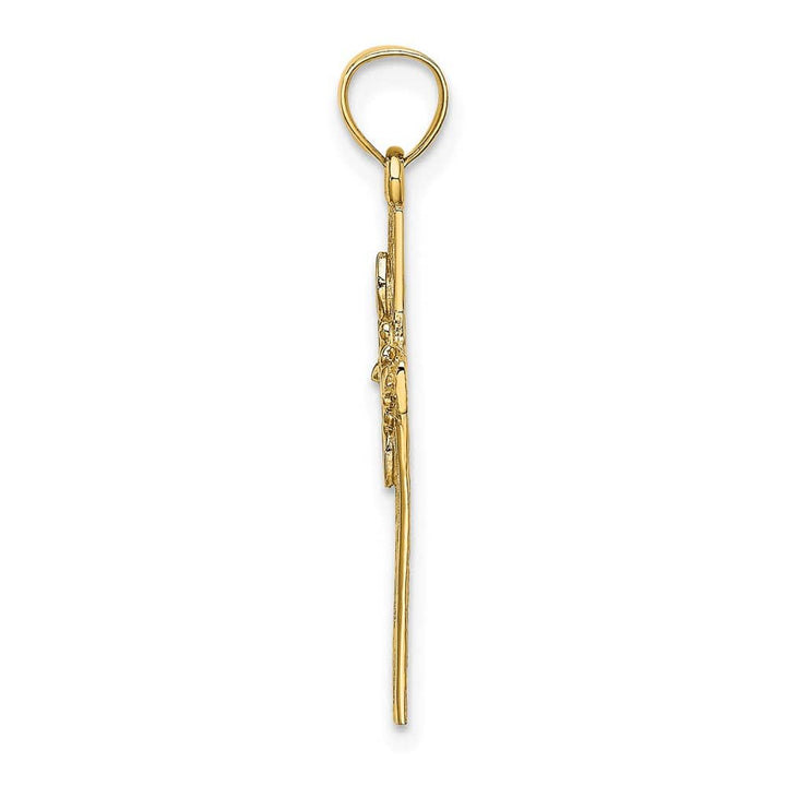 10K Yellow Gold Polished Medium Latin Cross with Flower Center Charm