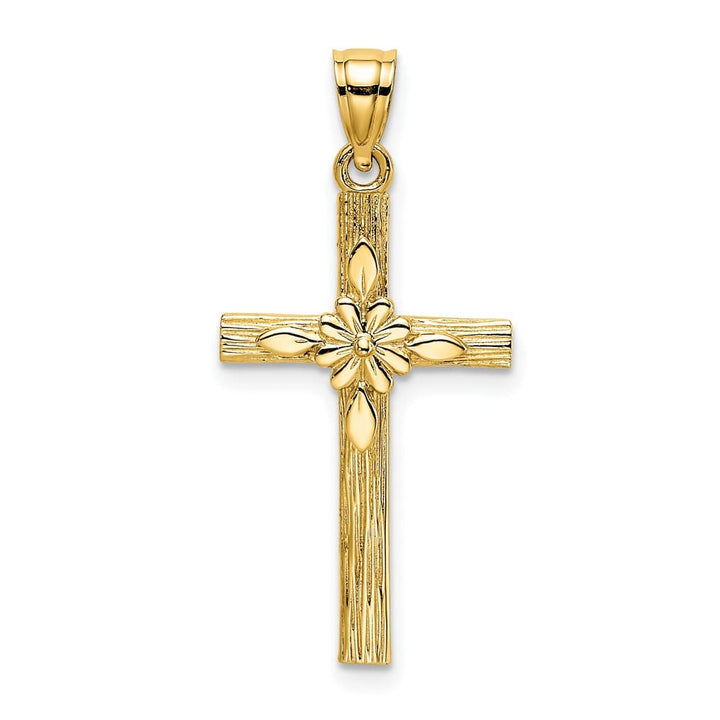 10K Yellow Gold Polished Medium Latin Cross with Flower Center Charm