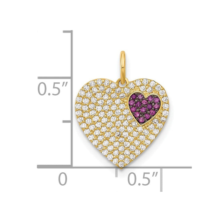 10K Yellow Gold Polished Medium Micro-Pave Clear and Red CZ Charm