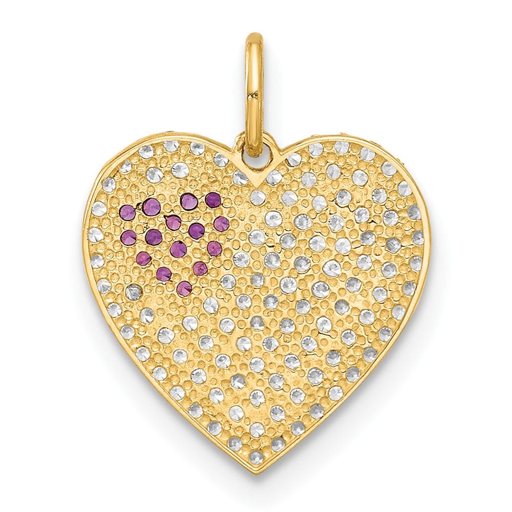 10K Yellow Gold Polished Medium Micro-Pave Clear and Red CZ Charm