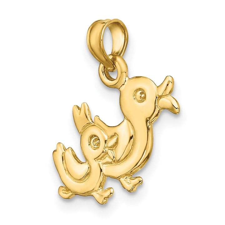 10K Yellow Gold Polished Medium Reversible Two Ducks Charm