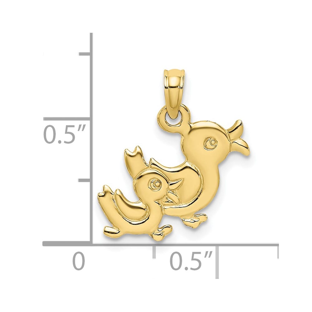 10K Yellow Gold Polished Medium Reversible Two Ducks Charm