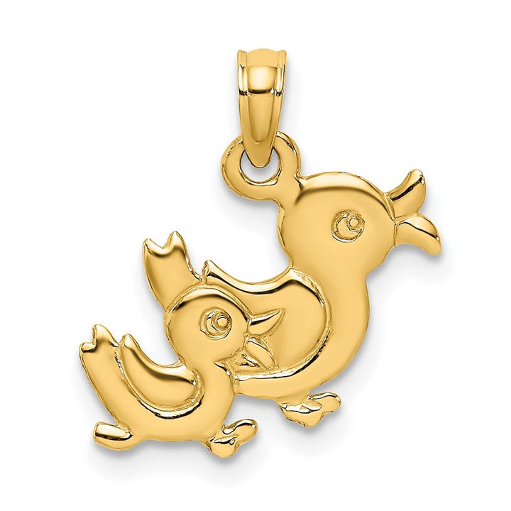 10K Yellow Gold Polished Medium Reversible Two Ducks Charm