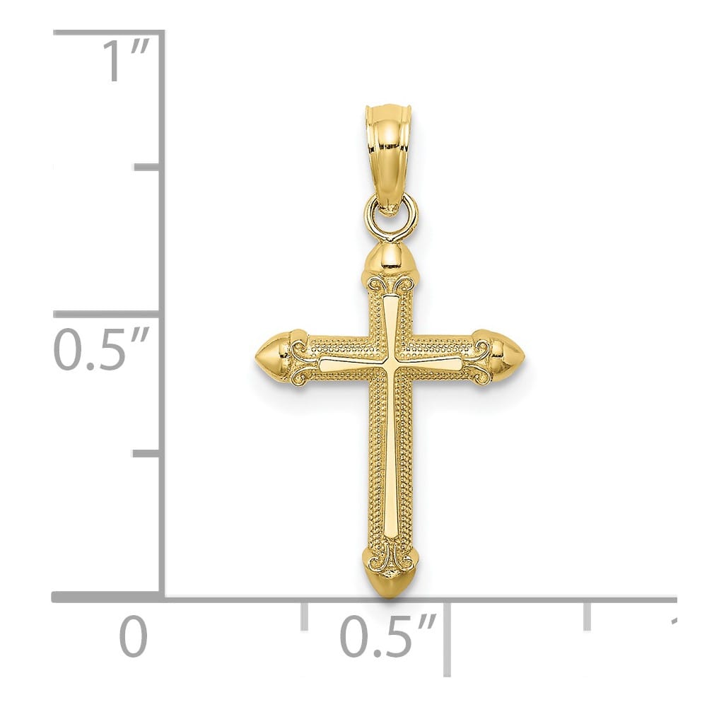 10K Yellow Gold Polished Medium with Scroll Design Passion Cross Charm