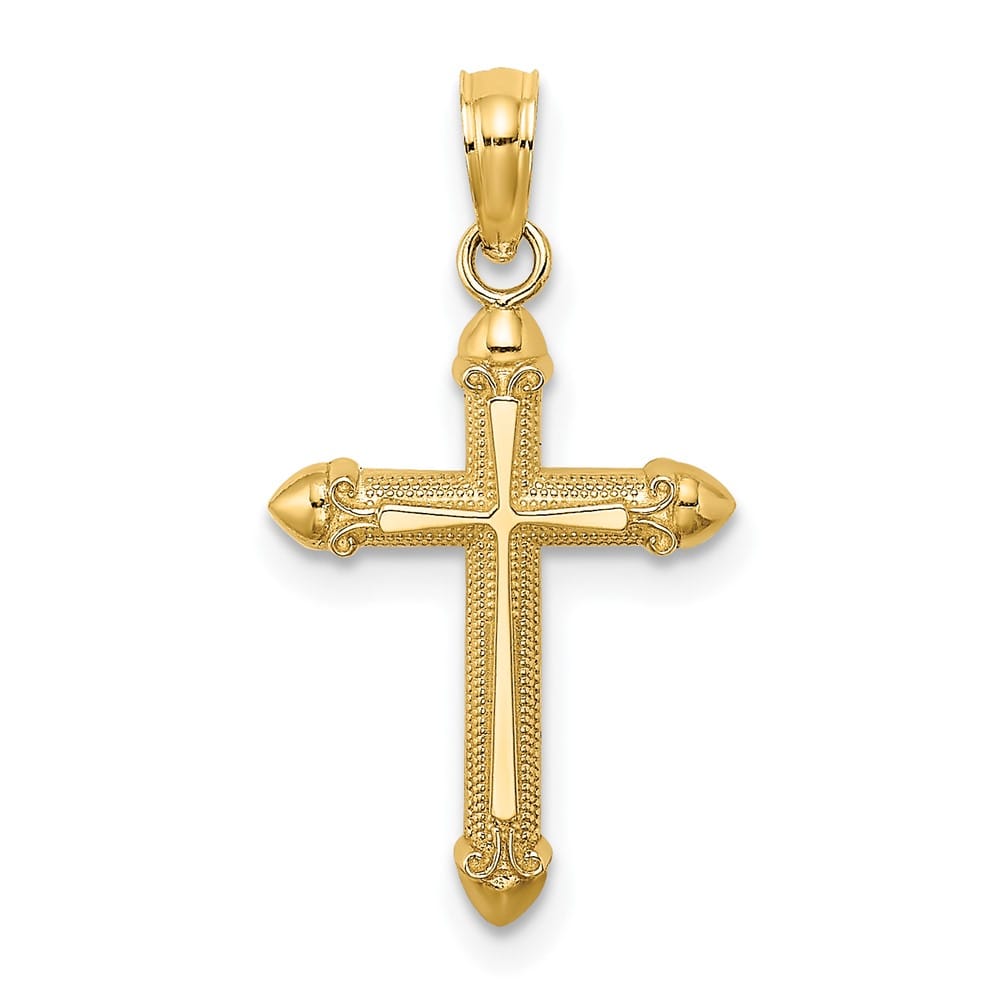10K Yellow Gold Polished Medium with Scroll Design Passion Cross Charm