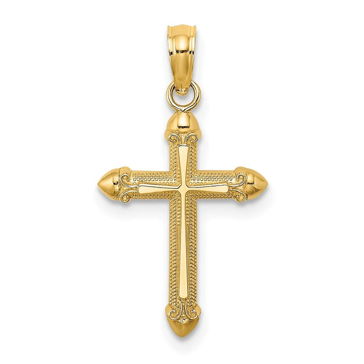 10K Yellow Gold Polished Medium with Scroll Design Passion Cross Charm