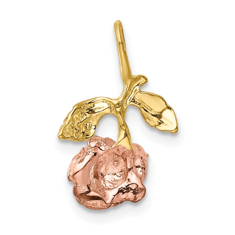 10K Yellow Gold Polished Medium with White Rose Flower Chain Slide
