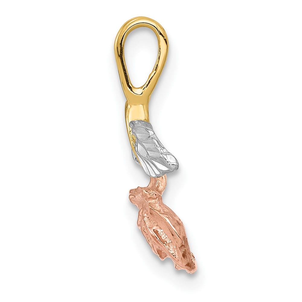 10K Yellow Gold Polished Medium with White Rose Flower Chain Slide