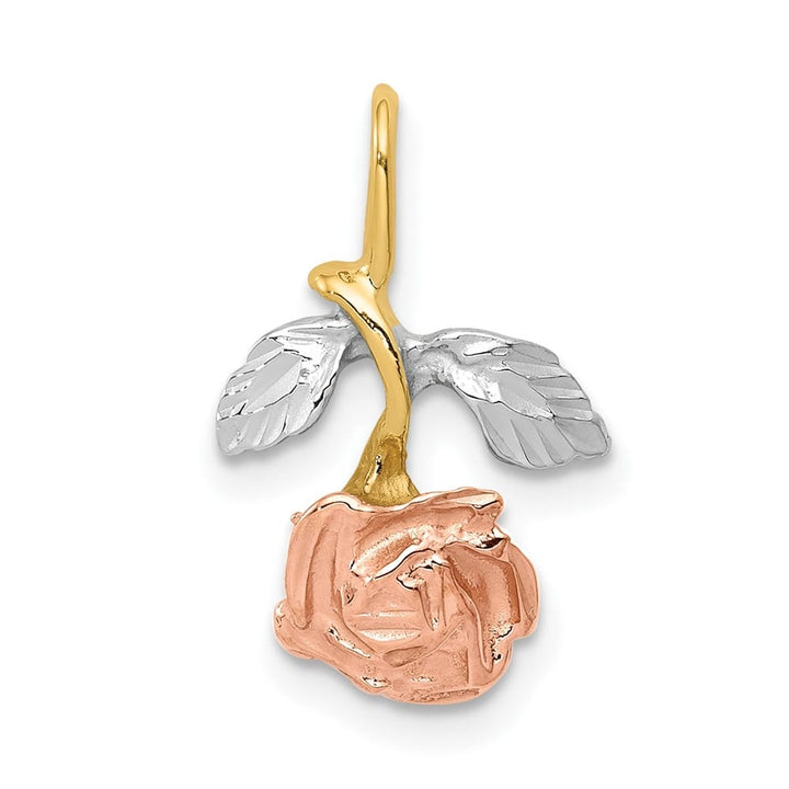 10K Yellow Gold Polished Medium with White Rose Flower Chain Slide