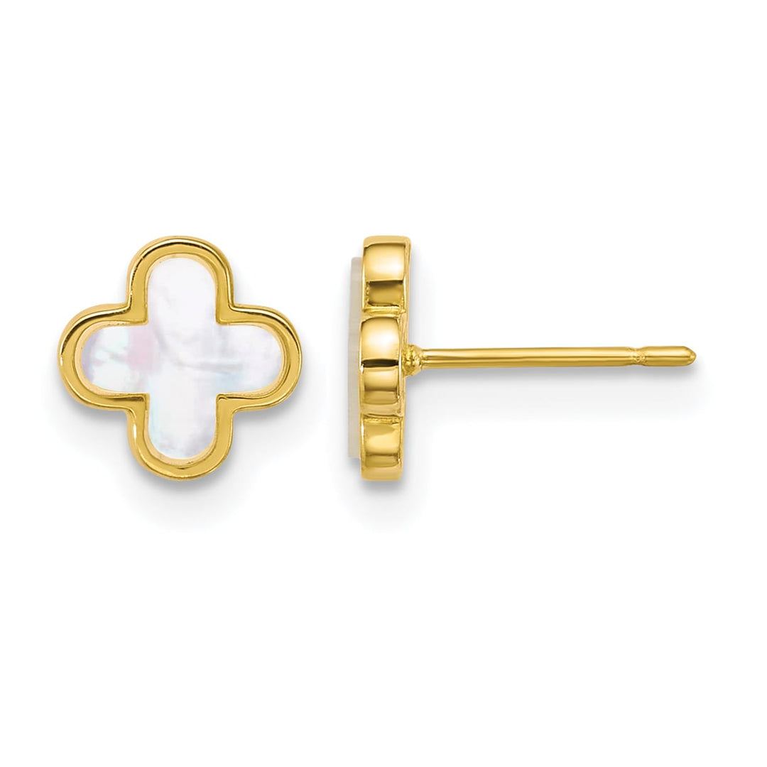 10k Yellow Gold Polished Mother of Pearl Clover Post Earrings