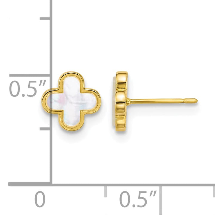 10k Yellow Gold Polished Mother of Pearl Clover Post Earrings