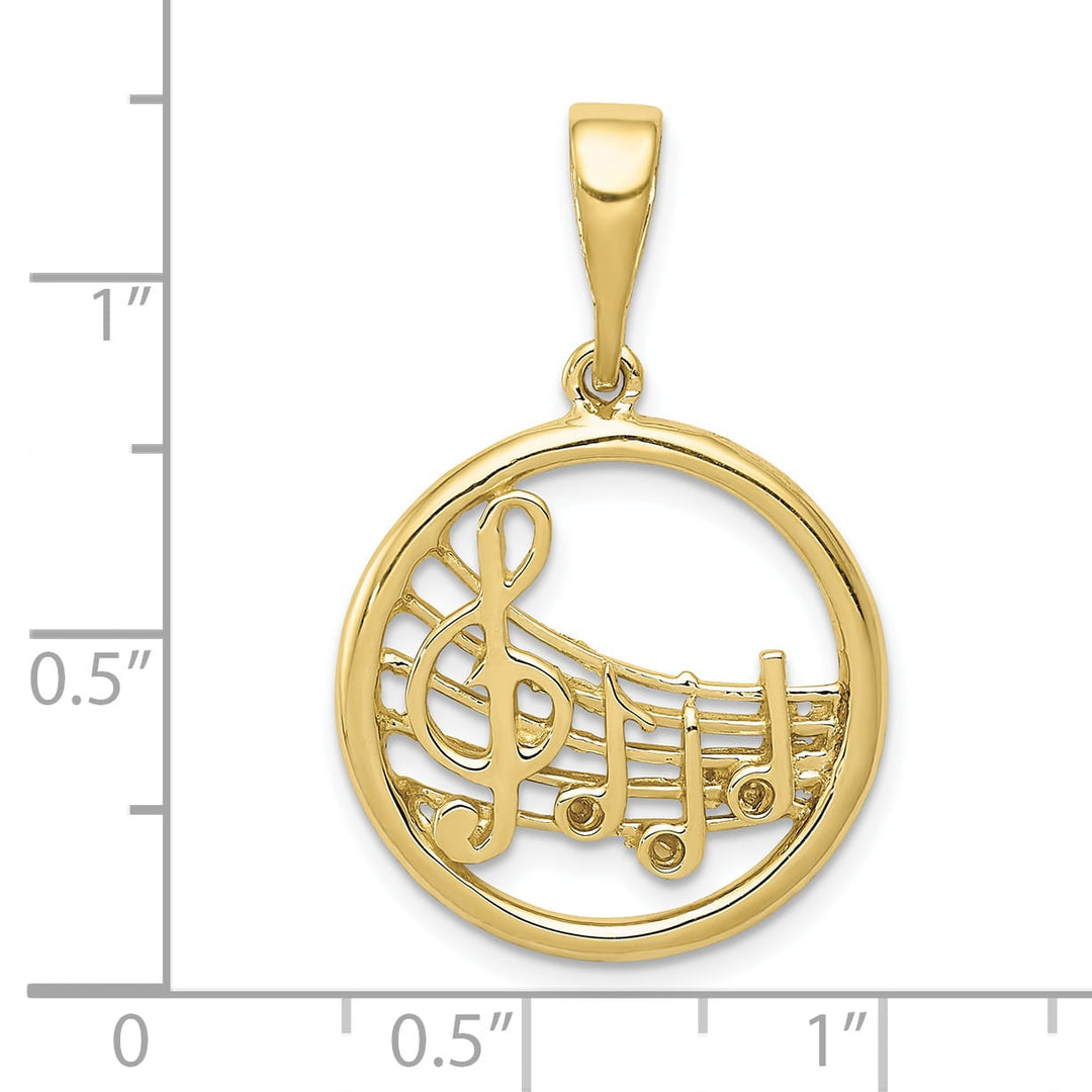 10K Yellow Gold Polished Musical Notes in Circle Pendant