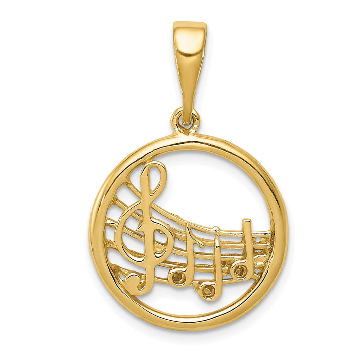 10K Yellow Gold Polished Musical Notes in Circle Pendant