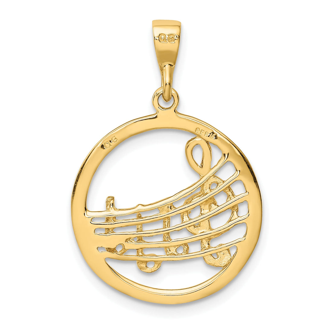 10K Yellow Gold Polished Musical Notes in Circle Pendant