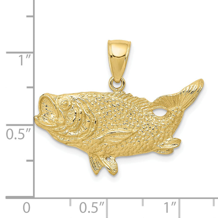 10K Yellow Gold Polished Open-Backed Bass Fish Pendant