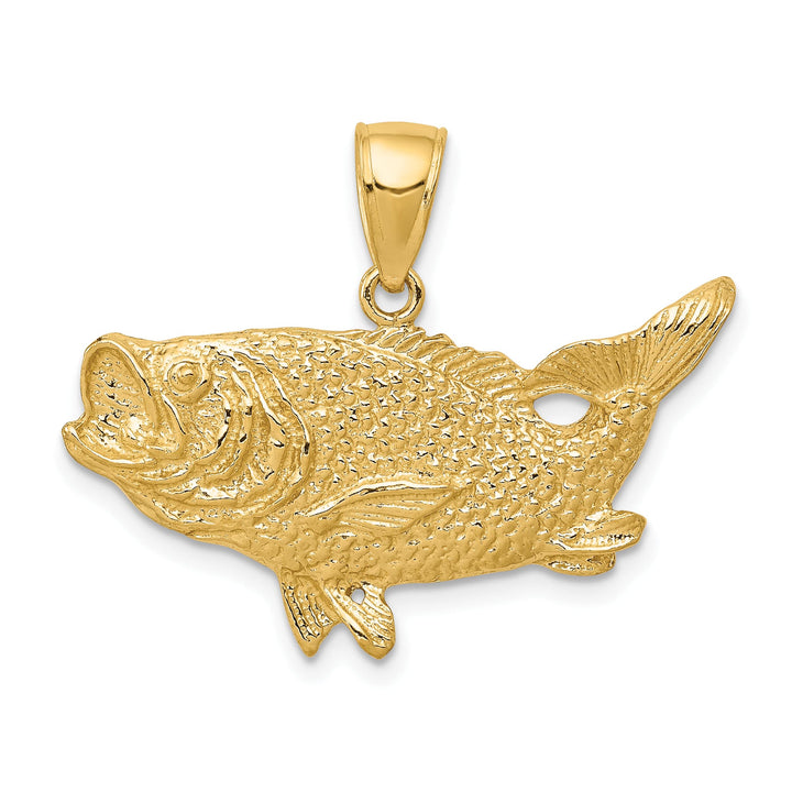 10K Yellow Gold Polished Open-Backed Bass Fish Pendant