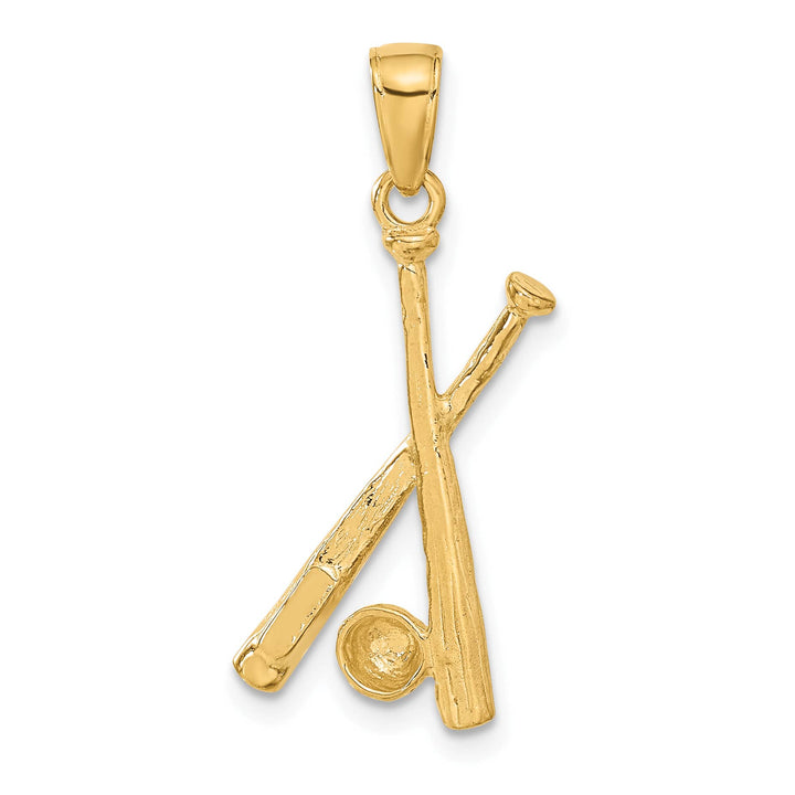 10K Yellow Gold Polished Open-Backed Bats and Baseball Pendant, Large
