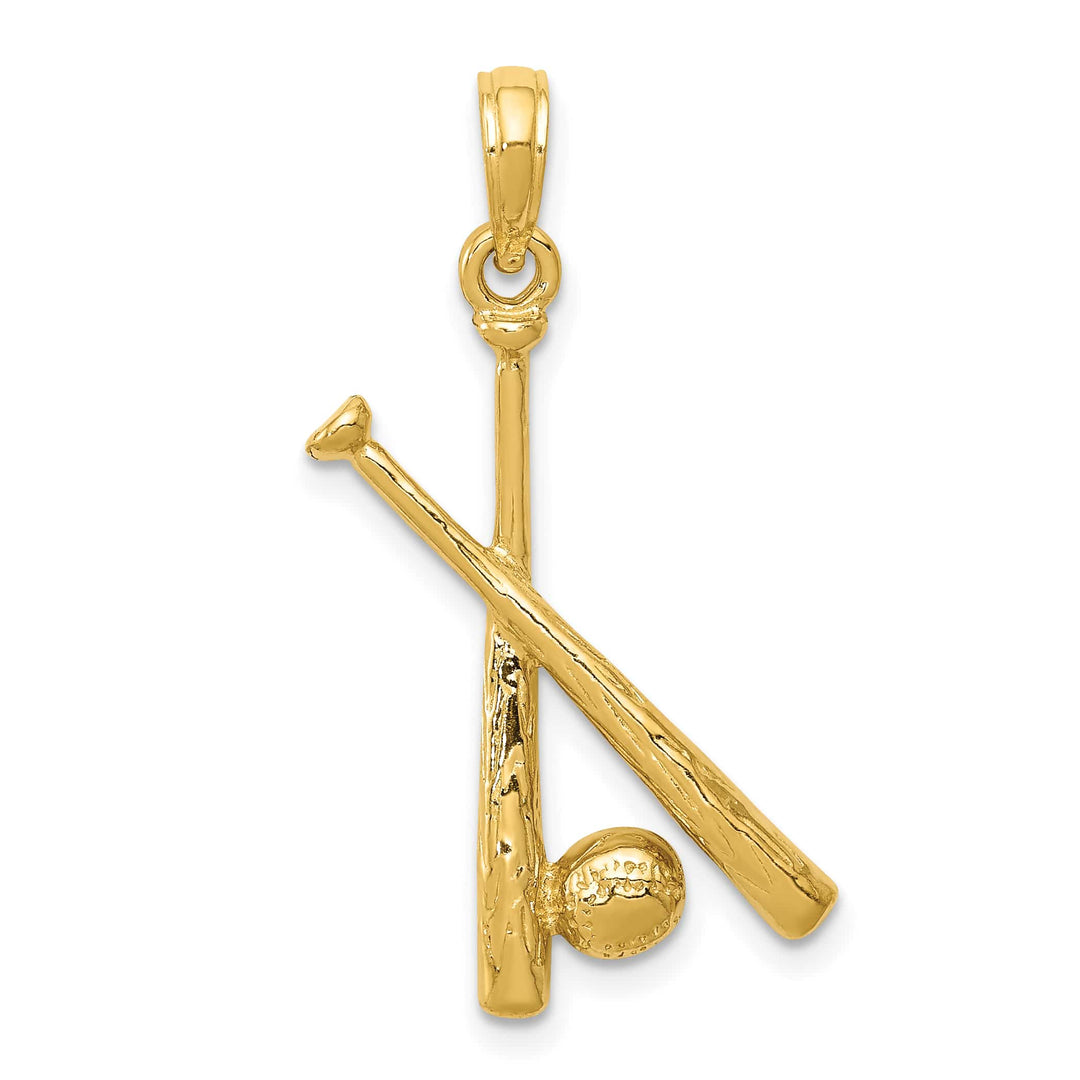 10K Yellow Gold Polished Open-Backed Bats and Baseball Pendant, Large