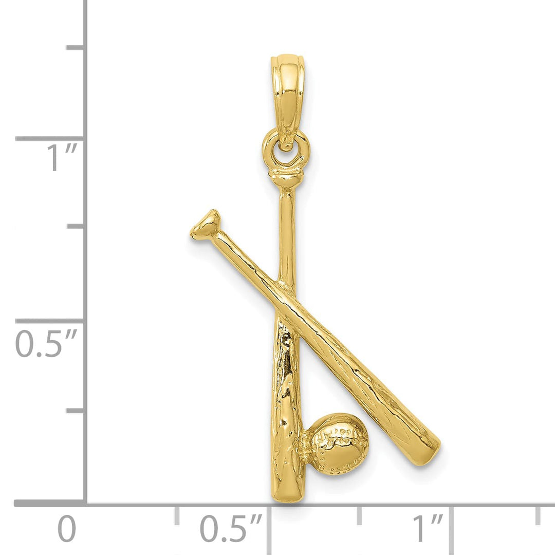 10K Yellow Gold Polished Open-Backed Bats and Baseball Pendant, Large