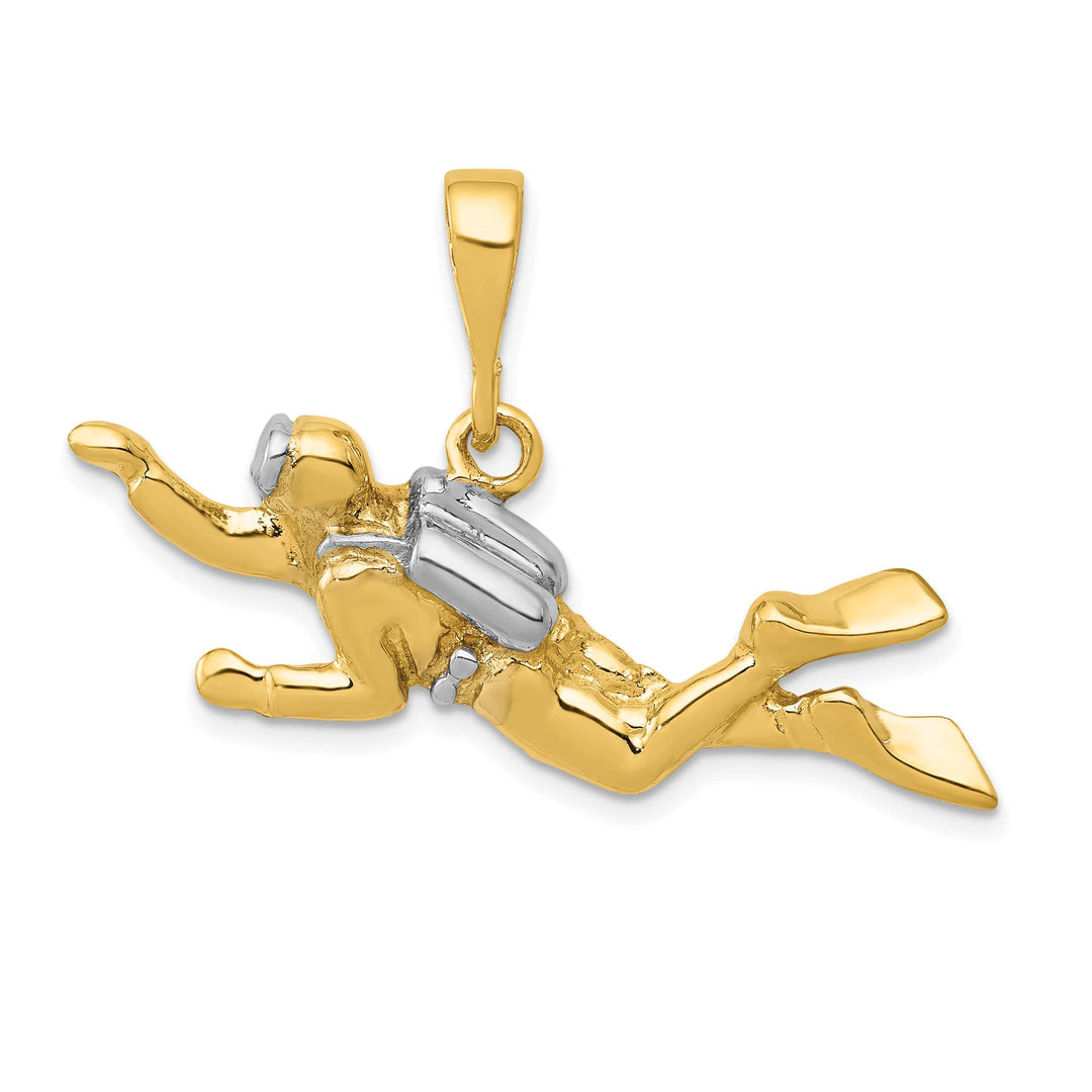 10K Yellow Gold Polished Open-Backed Scuba Diver Pendant