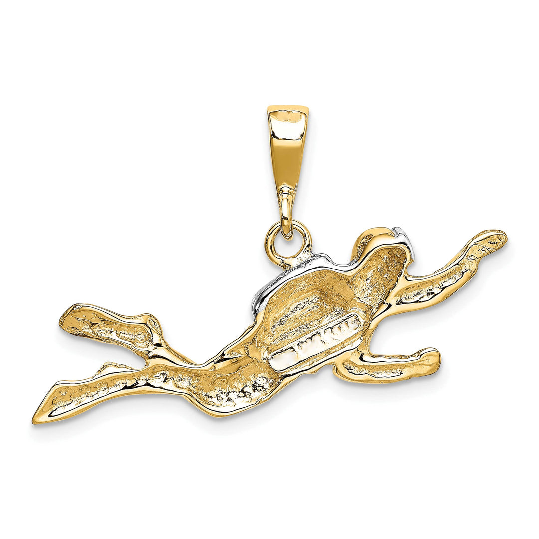 10K Yellow Gold Polished Open-Backed Scuba Diver Pendant
