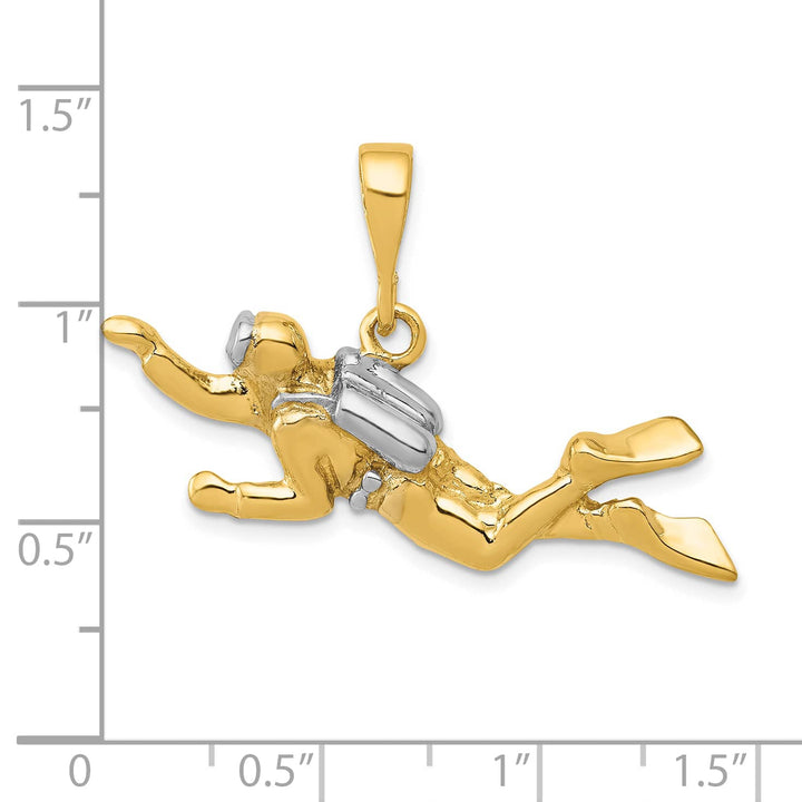 10K Yellow Gold Polished Open-Backed Scuba Diver Pendant