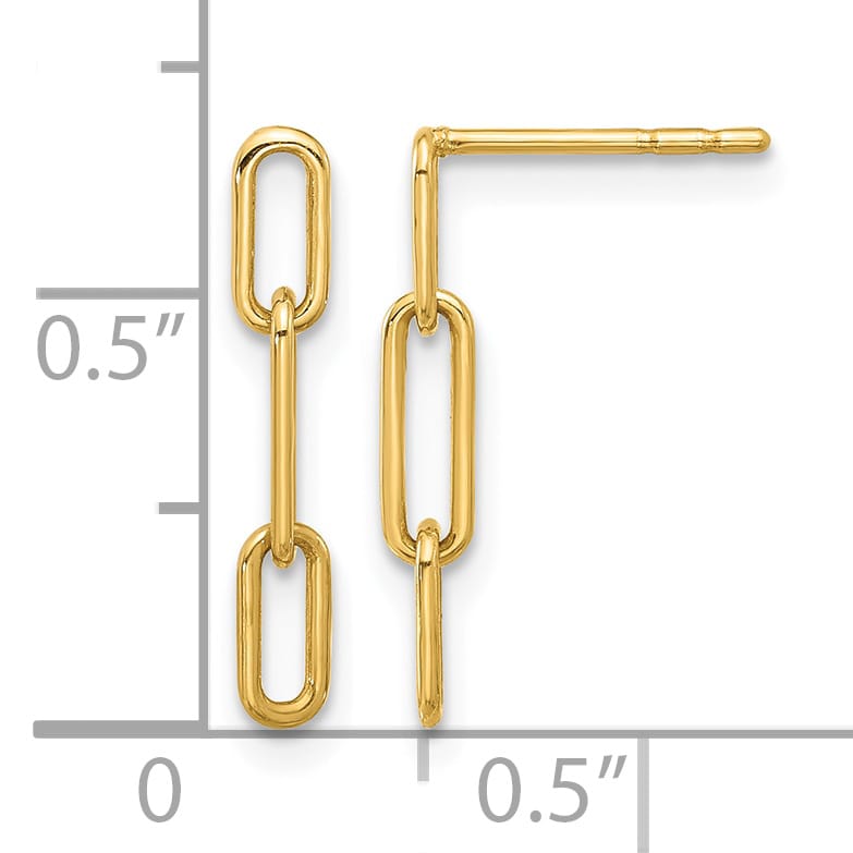 10k Yellow Gold Polished Paperclip Link Post Dangle Earrings