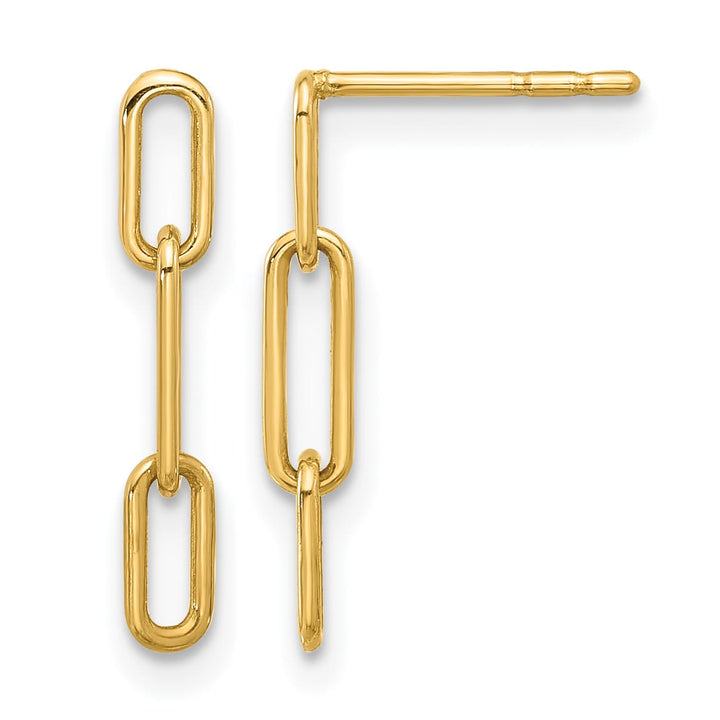10k Yellow Gold Polished Paperclip Link Post Dangle Earrings
