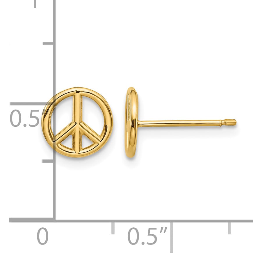 10k Yellow Gold Polished Peace Symbol Post Earrings