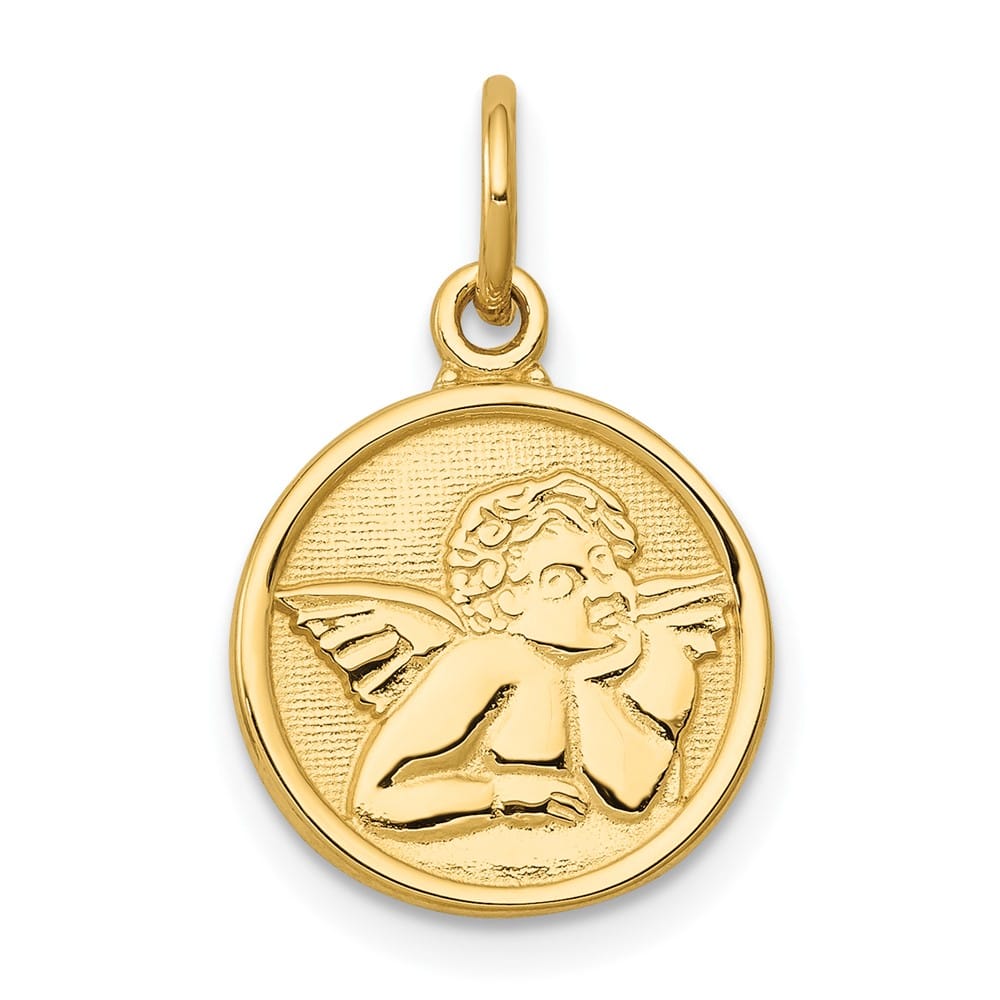 10K Yellow Gold Polished Round Angel Charm