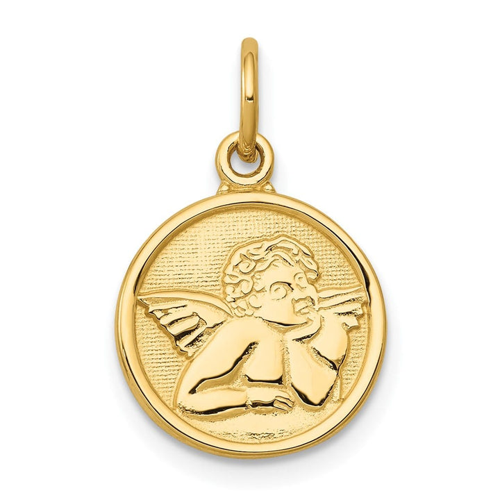 10K Yellow Gold Polished Round Angel Charm