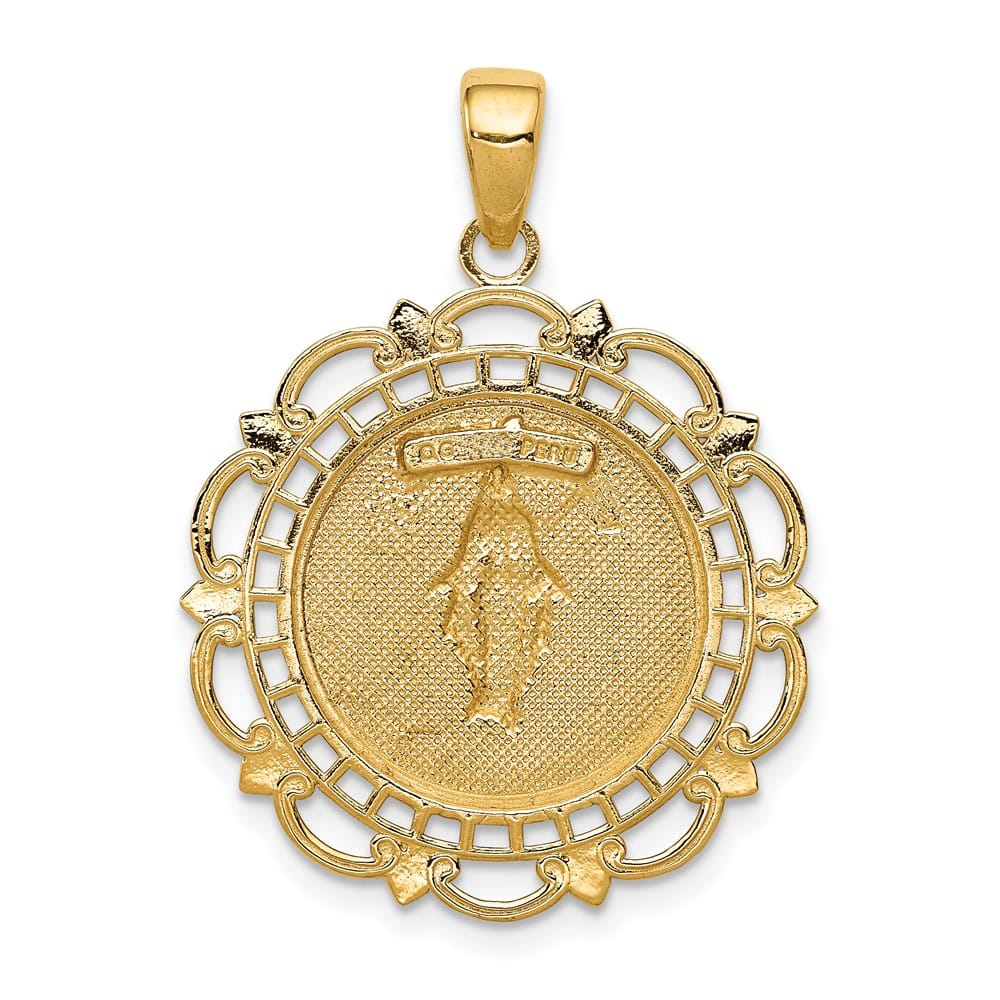 10K Yellow Gold Polished Round Miraculous with Scalloped Frame Medal