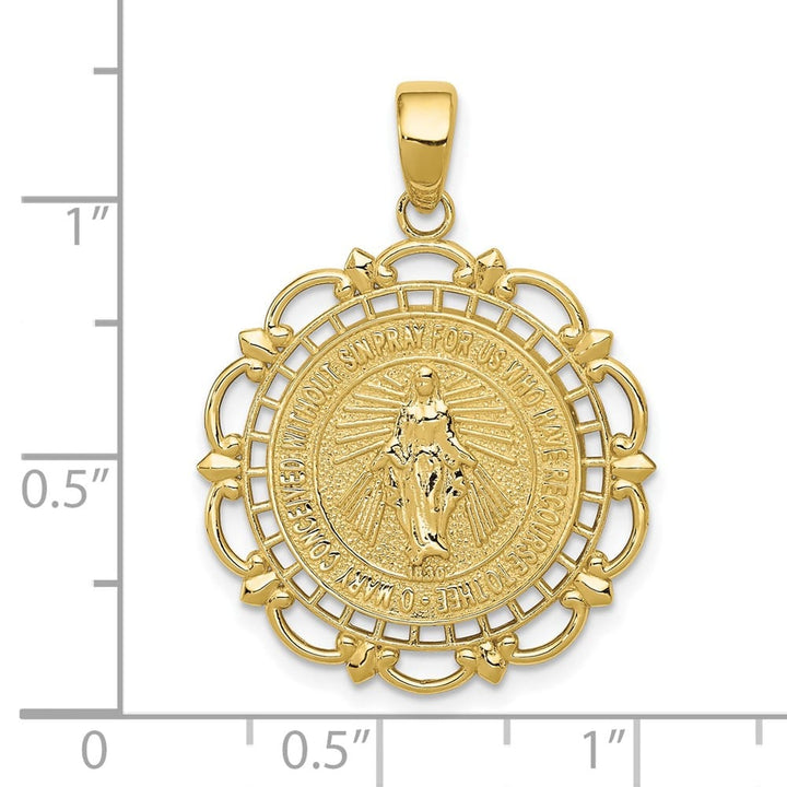 10K Yellow Gold Polished Round Miraculous with Scalloped Frame Medal