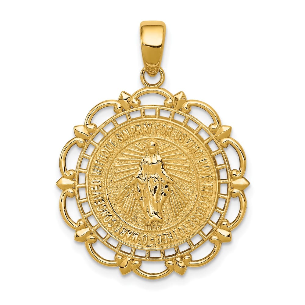 10K Yellow Gold Polished Round Miraculous with Scalloped Frame Medal