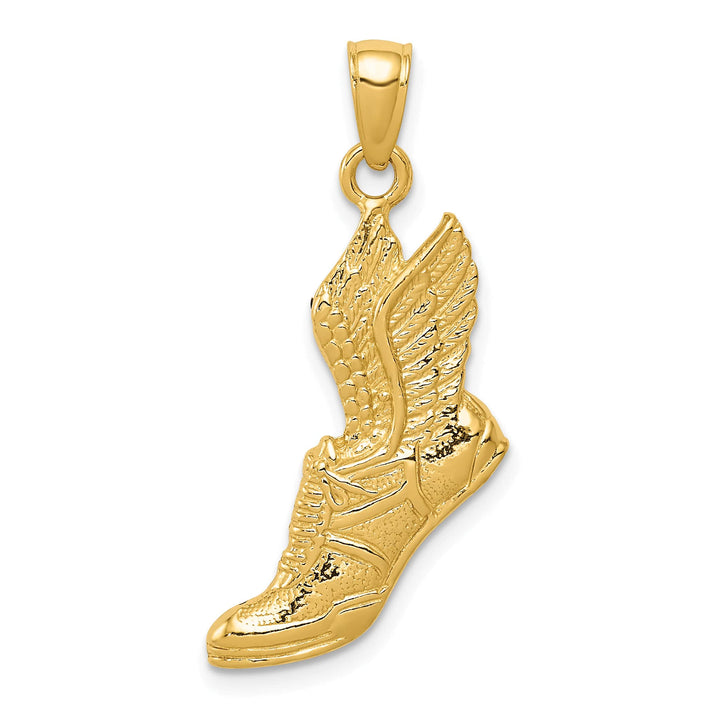 10K Yellow Gold Polished Running Shoe with Wings Pendant, Large