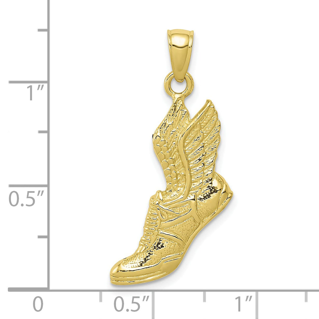10K Yellow Gold Polished Running Shoe with Wings Pendant, Large