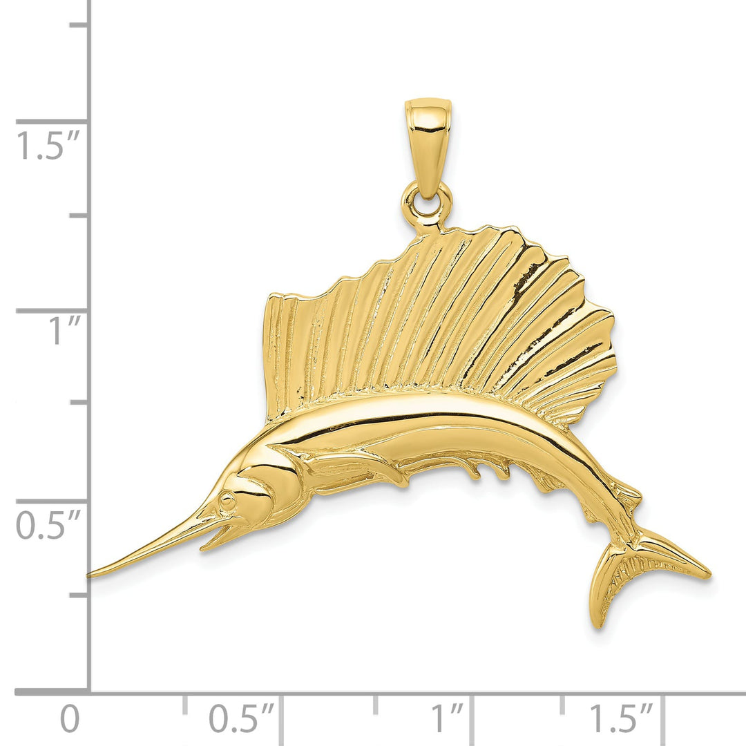 10K Yellow Gold Polished Sailfish Pendant, Large