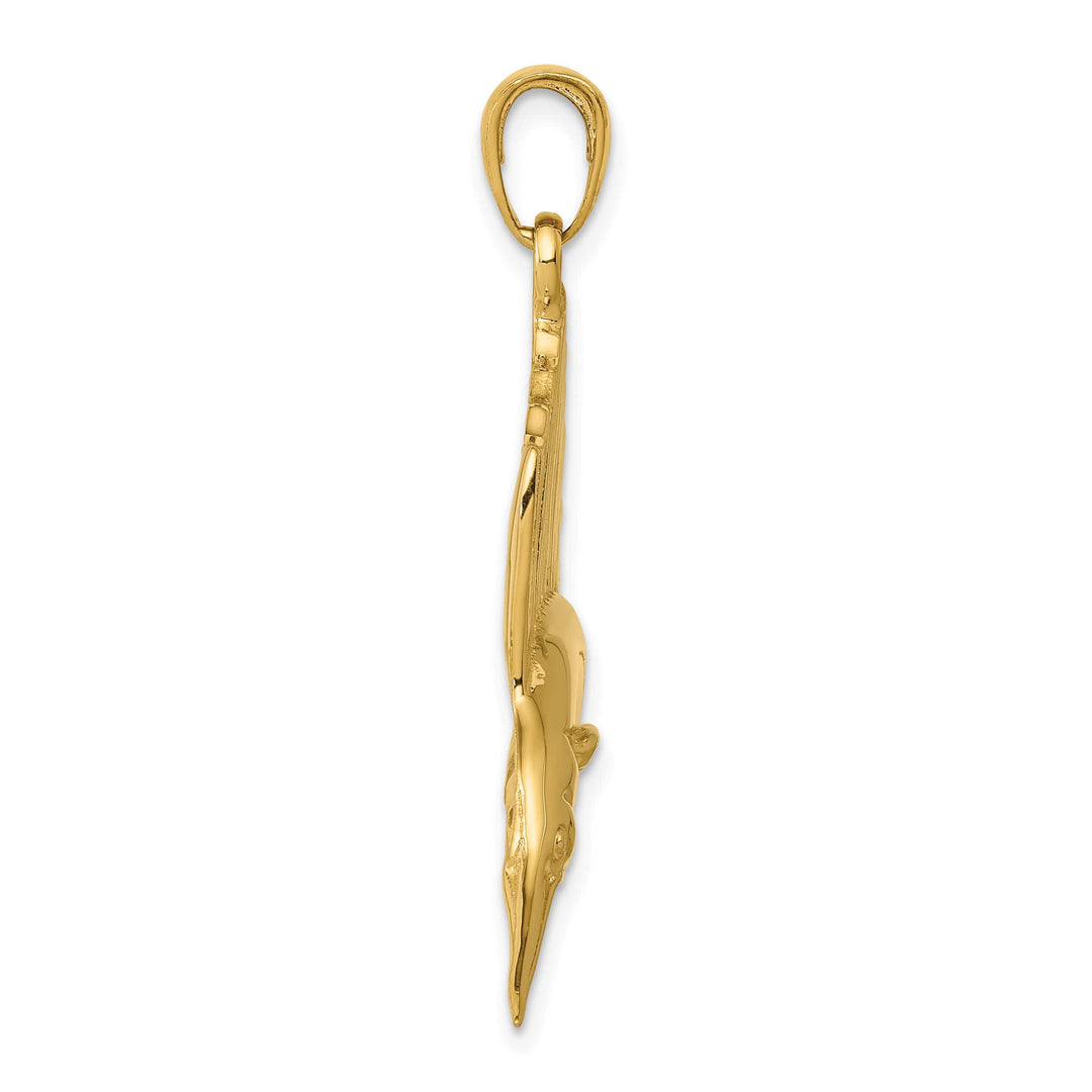10K Yellow Gold Polished Sailfish Pendant, Large