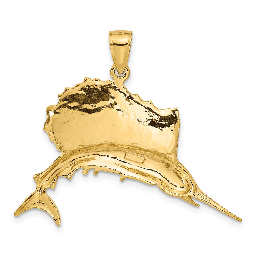 10K Yellow Gold Polished Sailfish Pendant, Large