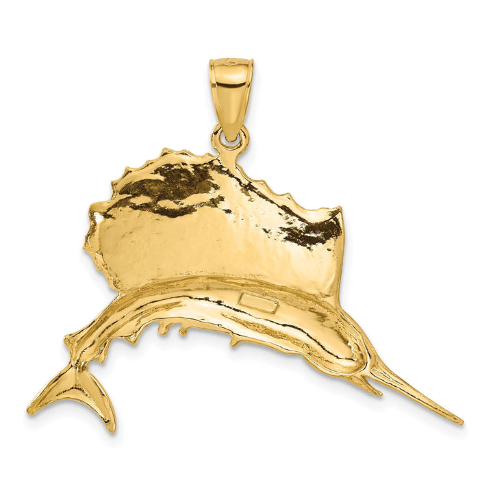 10K Yellow Gold Polished Sailfish Pendant, Large