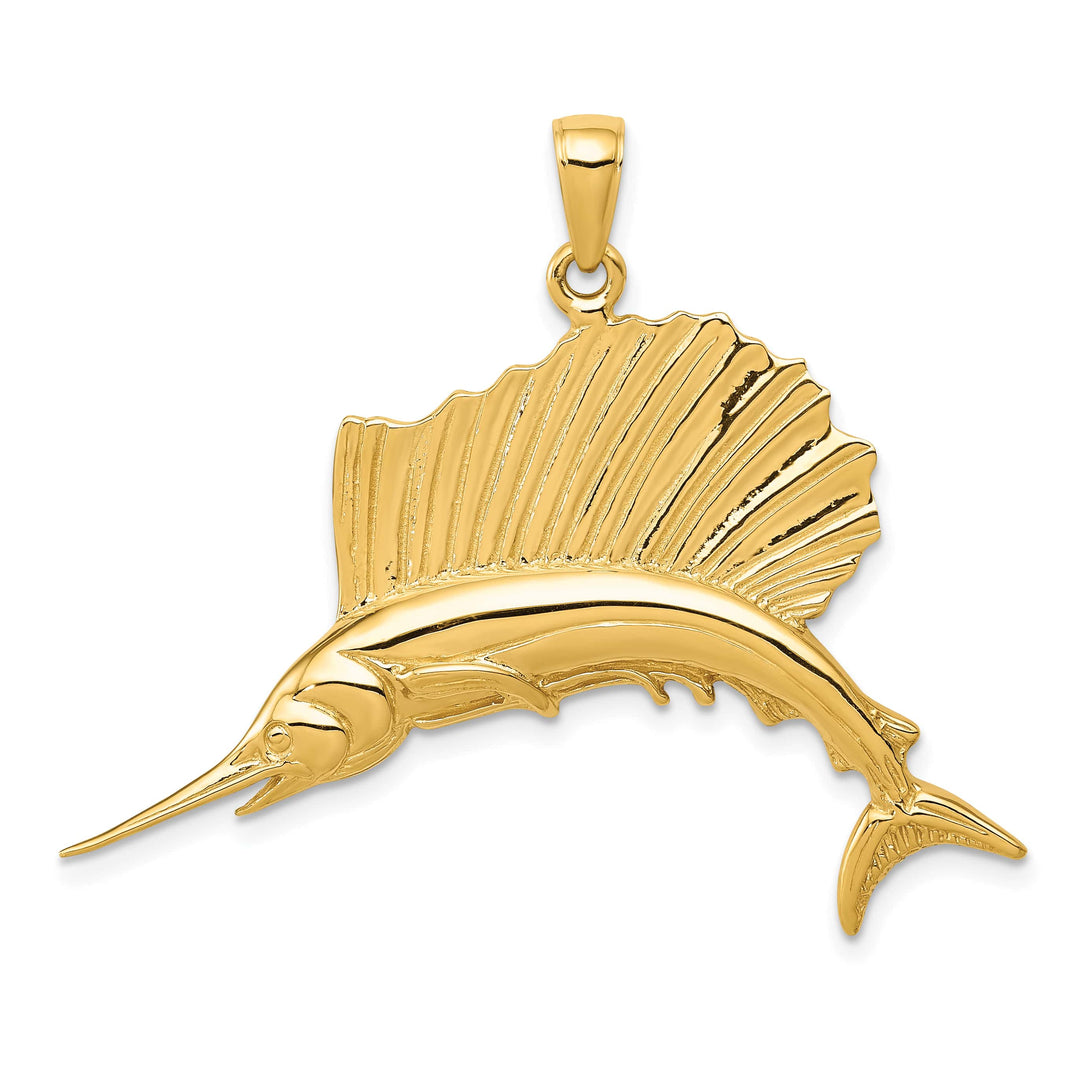 10K Yellow Gold Polished Sailfish Pendant, Large