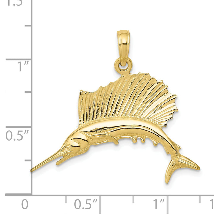 10K Yellow Gold Polished Sailfish Pendant, Small