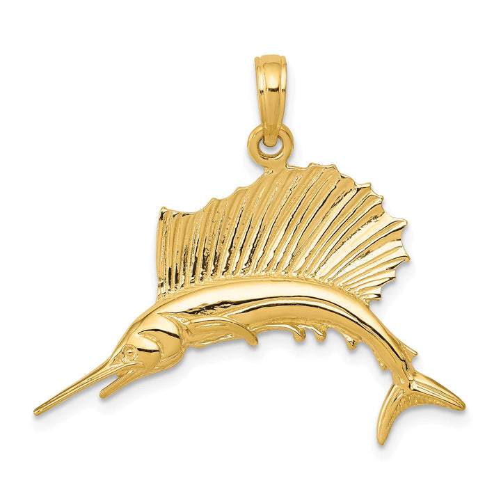 10K Yellow Gold Polished Sailfish Pendant, Small