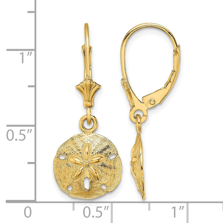 10k Yellow Gold Polished Sand Dollar Dangle Leverback Earrings
