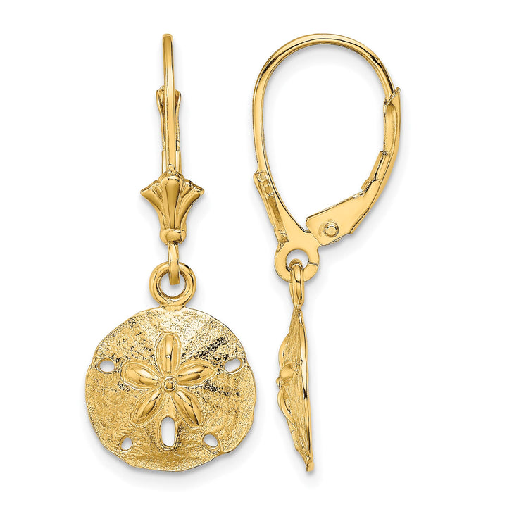 10k Yellow Gold Polished Sand Dollar Dangle Leverback Earrings