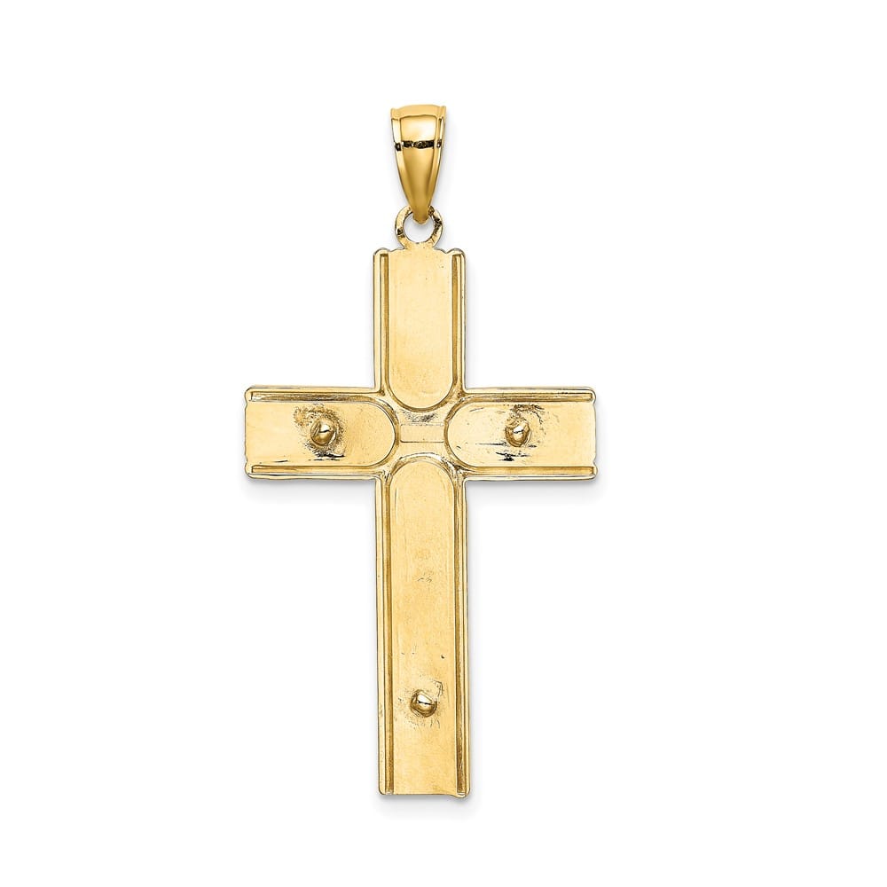 10K Yellow Gold Polished Satin Large Finish Latin Crucifix Pendant