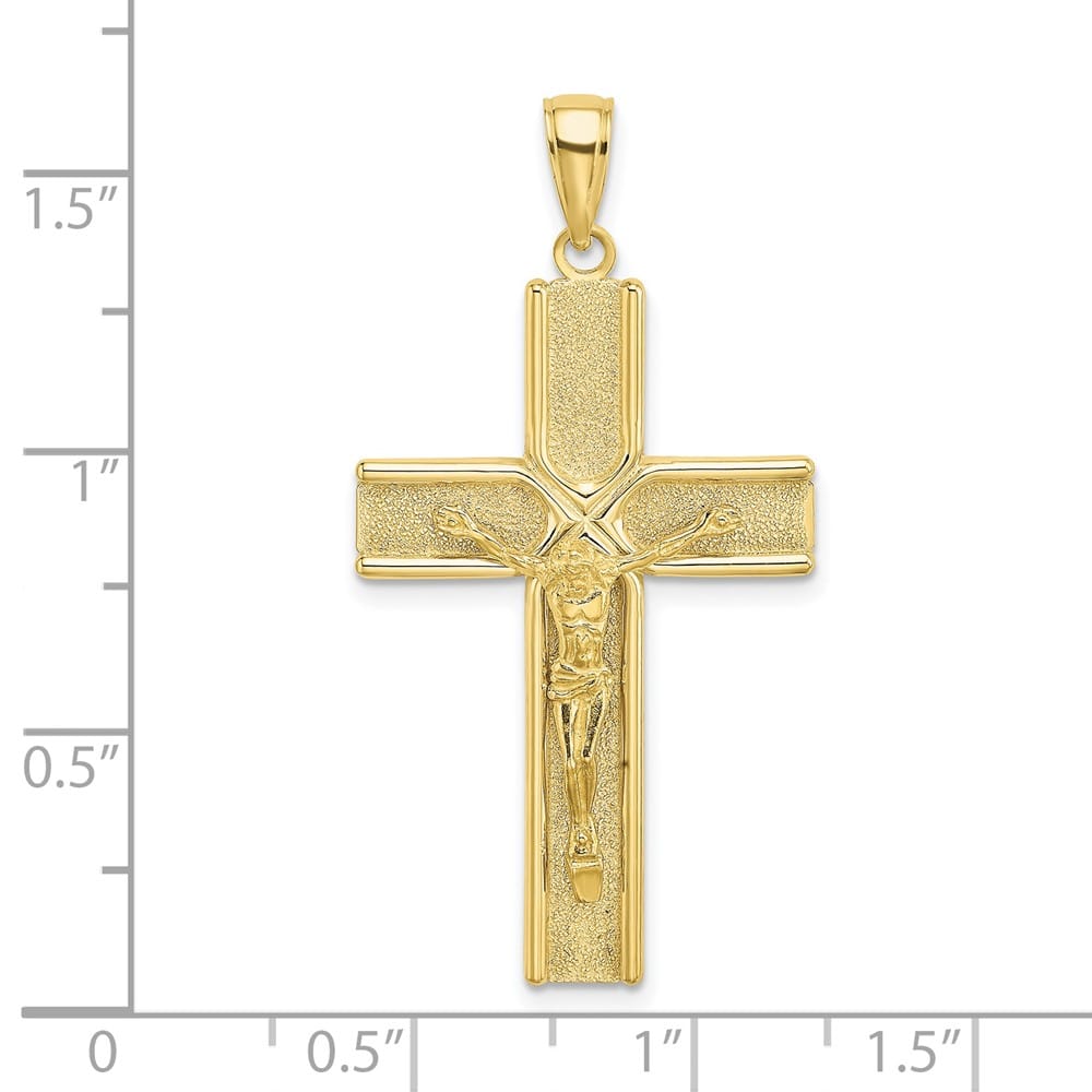 10K Yellow Gold Polished Satin Large Finish Latin Crucifix Pendant