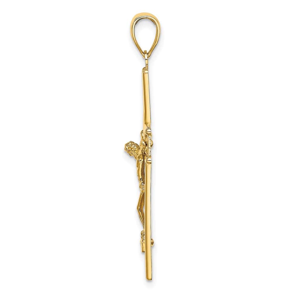 10K Yellow Gold Polished Satin Large Finish Latin Crucifix Pendant