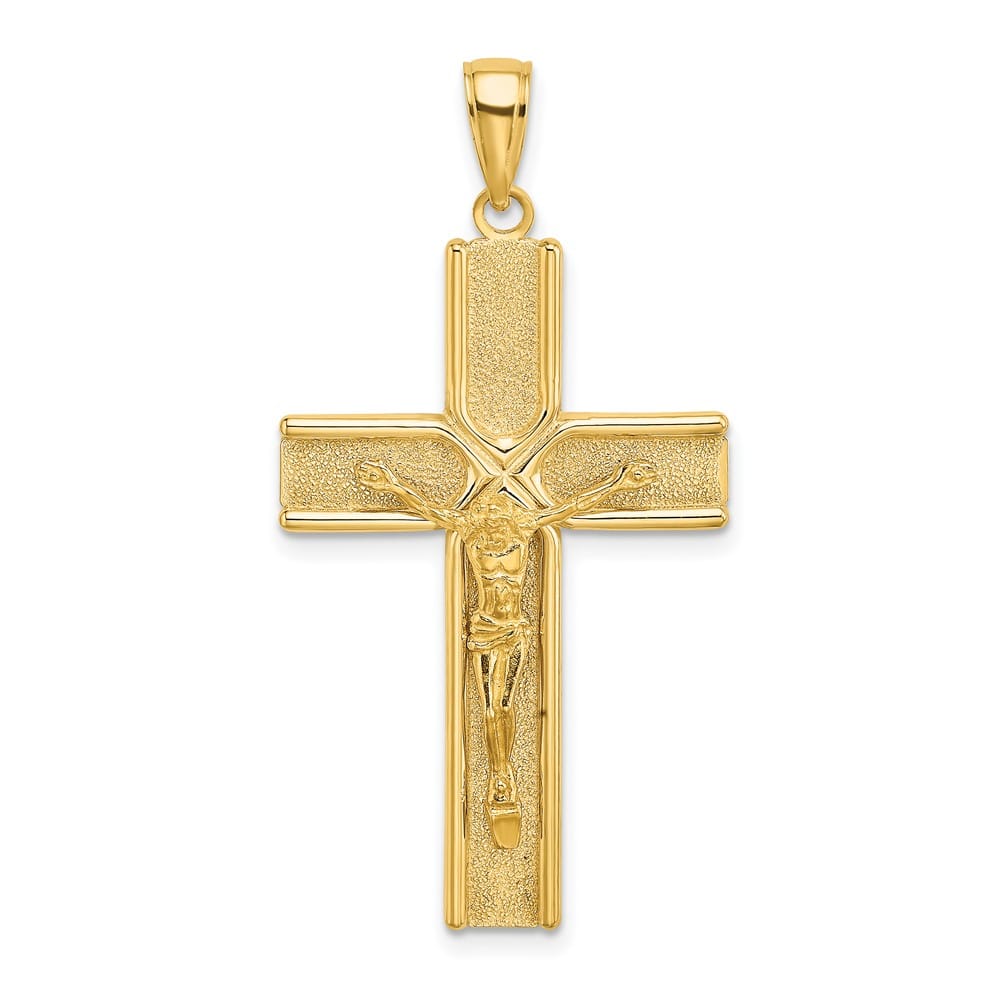 10K Yellow Gold Polished Satin Large Finish Latin Crucifix Pendant